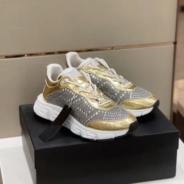 Versace Greca Chunky Sneakers Gold and Silver Crystal-Embellished Sneakers - 1
