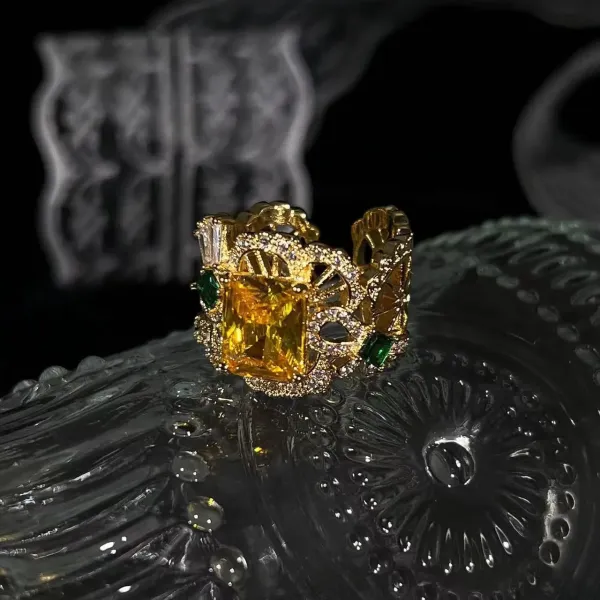 Design Statement Ring with Citrine and Emerald Accents Gold Tone Jewelry - 8
