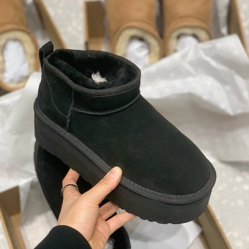UGG Fluff Platform Boot Gray Suede Snow Boots - 6