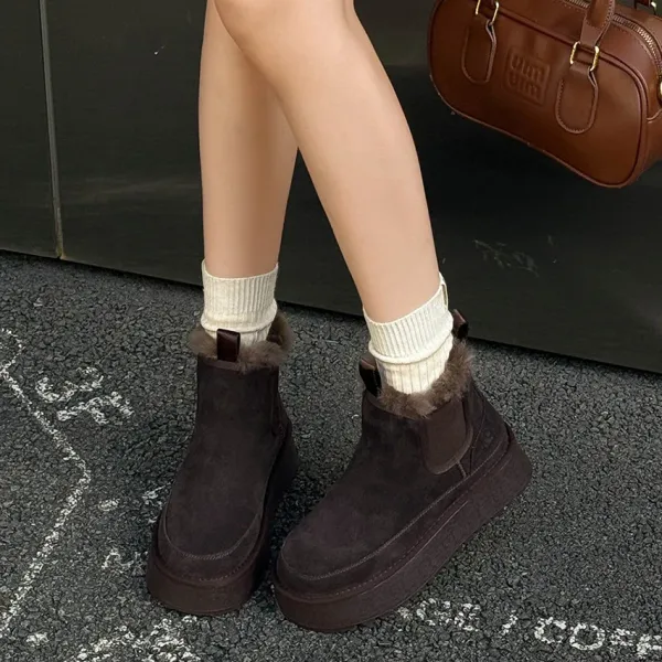 Design Chelsea Boots With Faux Fur Trim Tan Suede Platform Boots - 9