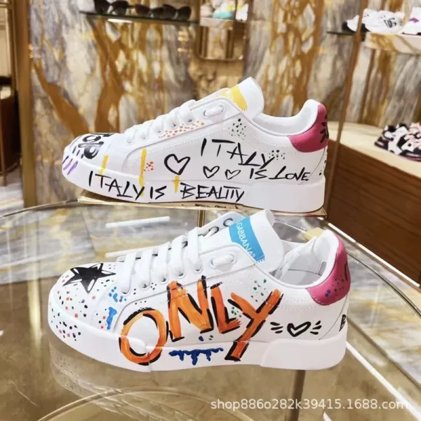 Dolce & Gabbana Sicily Graffiti White Sneakers - 1