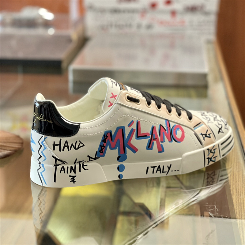 Dolce & Gabbana Love Print Leather Sneakers White - 6