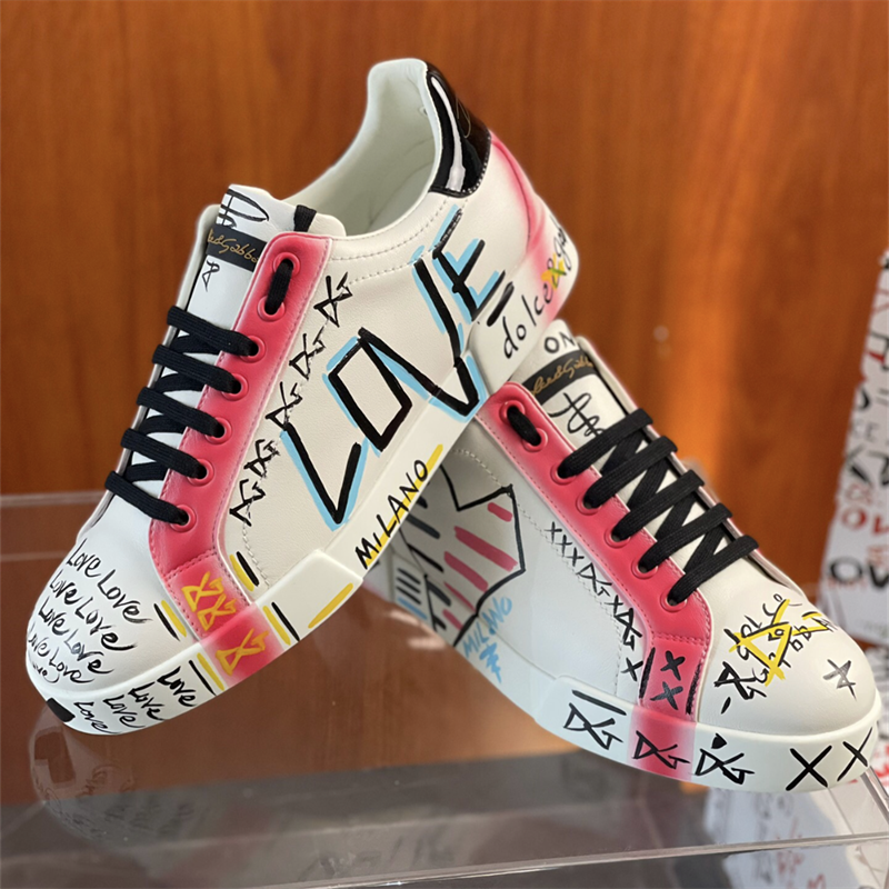 Dolce & Gabbana Love Print Leather Sneakers White - 21