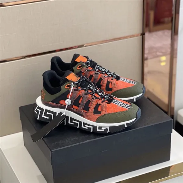 Versace Chain Reaction Orange and Army Green Sneakers Chunky Sneakers - 1