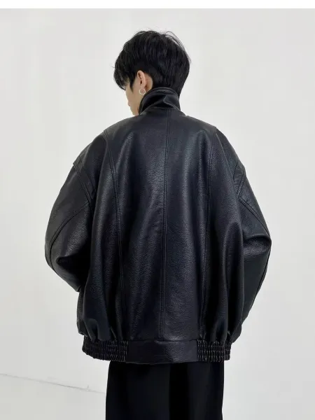 Design Oversized Leather Moto Jacket Black - 8