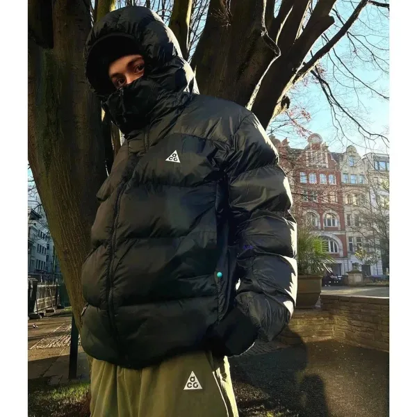 Nike ACG Down Jacket Black with Olive Green Pants - 2