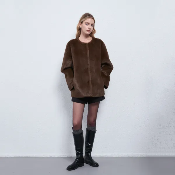 Design Faux Fur Coat Brown Outerwear - 1