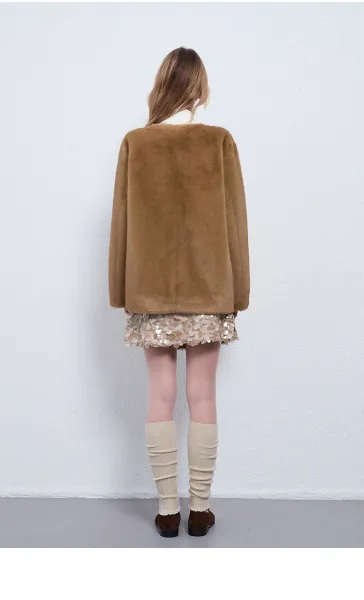 Design Faux Fur Coat Brown Outerwear - 10