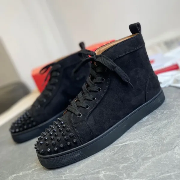Christian Louboutin Louis Spiky Black Suede High-Top Sneakers - 1
