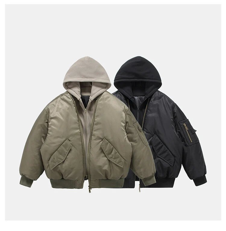 Design Hooded Bomber Jacket Olive Green Outerwear - 2