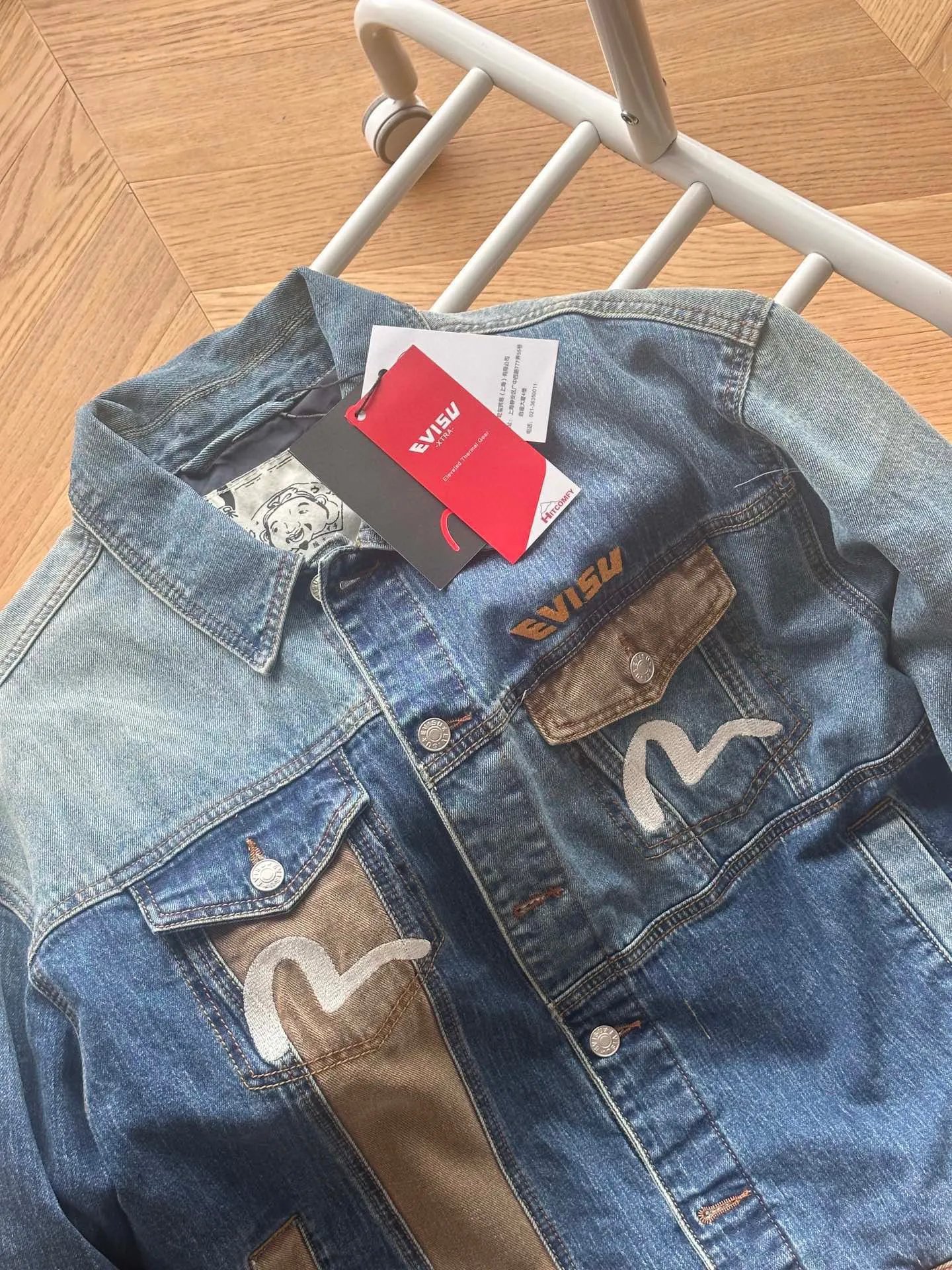 Evisu Denim Jacket with Signature M Logo Patchwork Blue - 9