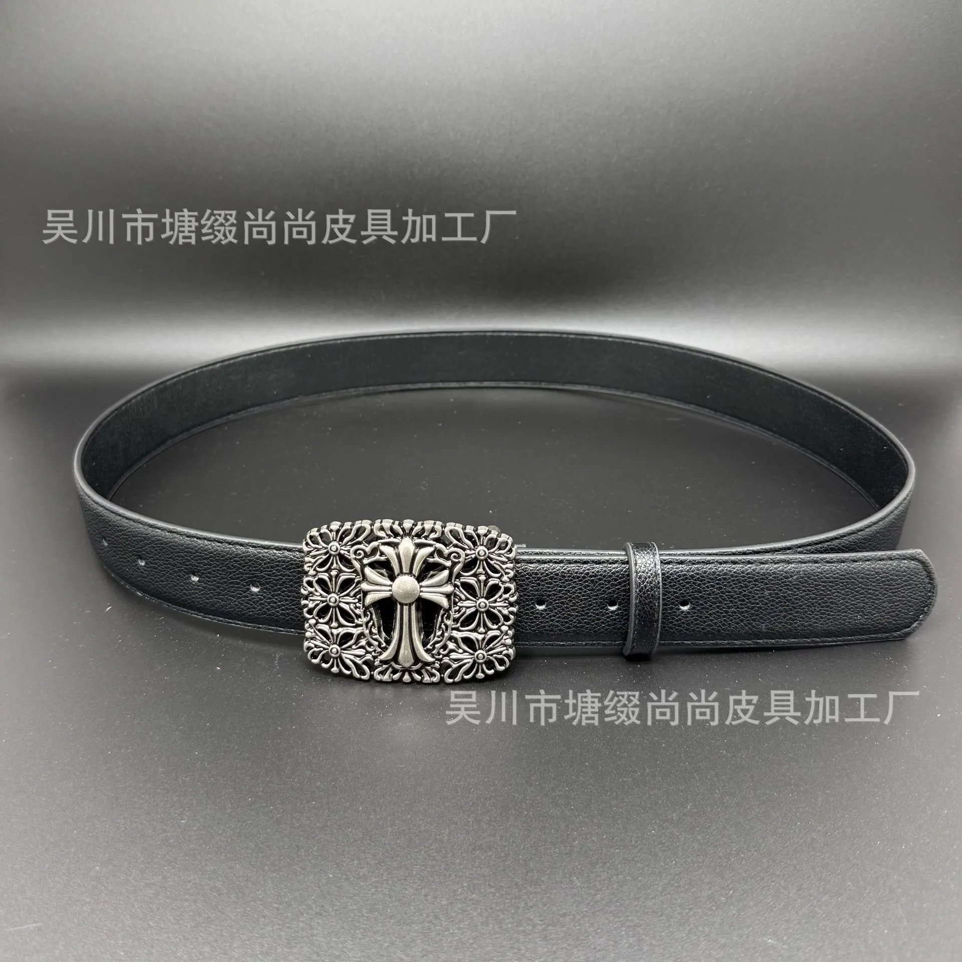 Chrome Hearts Logo Buckle Leather Belt Black - 12