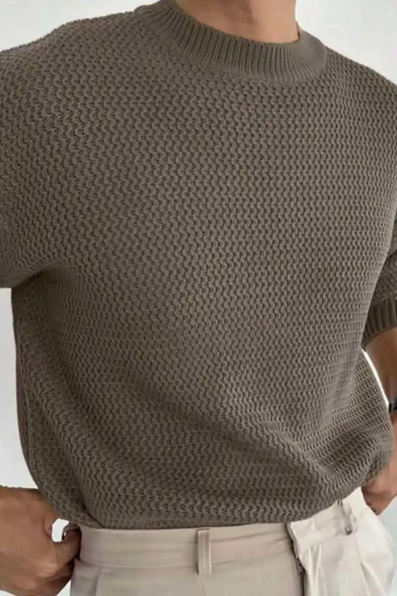 Design Textured Knit Crewneck Sweater Beige - 38