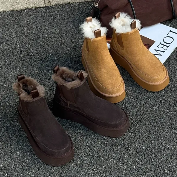 Design Chelsea Boots With Faux Fur Trim Tan Suede Platform Boots - 3