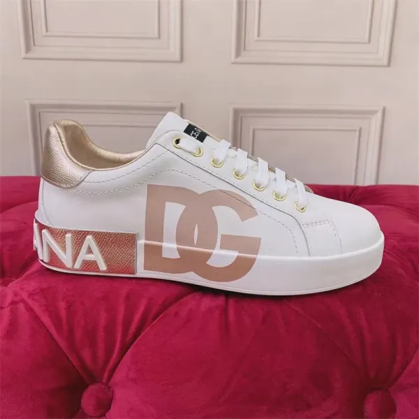Dolce & Gabbana DG Logo White and Gold Sneakers - 1