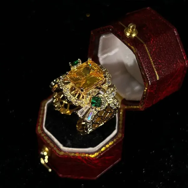 Design Statement Ring with Citrine and Emerald Accents Gold Tone Jewelry - 1