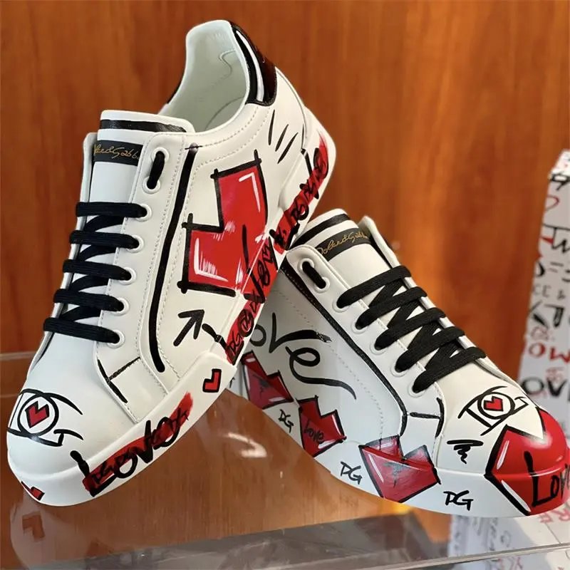 Dolce & Gabbana Love Print Leather Sneakers White - 10