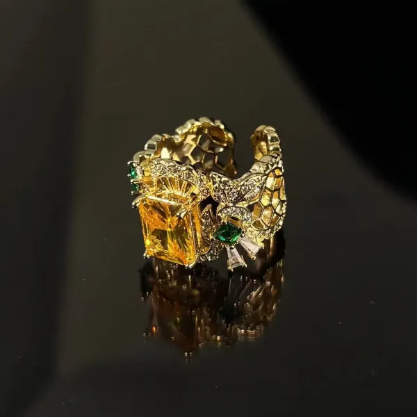 Design Statement Ring with Citrine and Emerald Accents Gold Tone Jewelry - 5