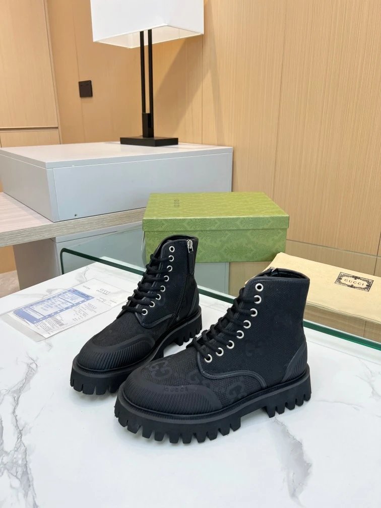 Gucci GG Marmont Chunky Sole Boots Beige and Black - 22