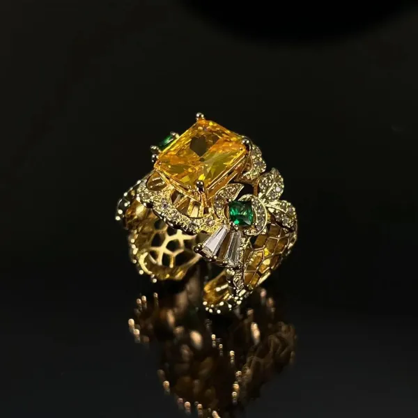 Design Statement Ring with Citrine and Emerald Accents Gold Tone Jewelry - 13