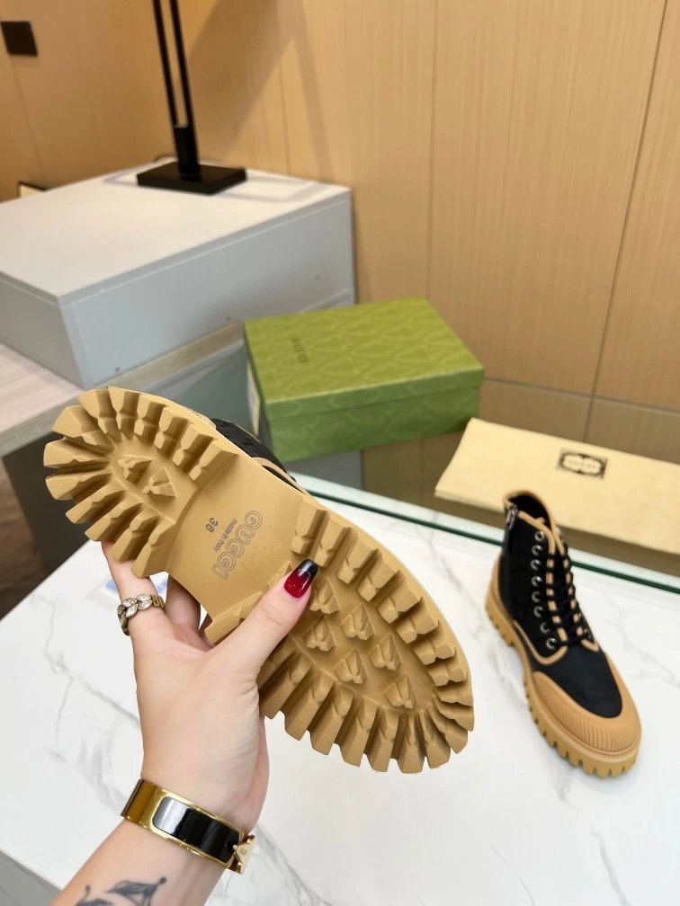 Gucci GG Marmont Chunky Sole Boots Beige and Black - 16