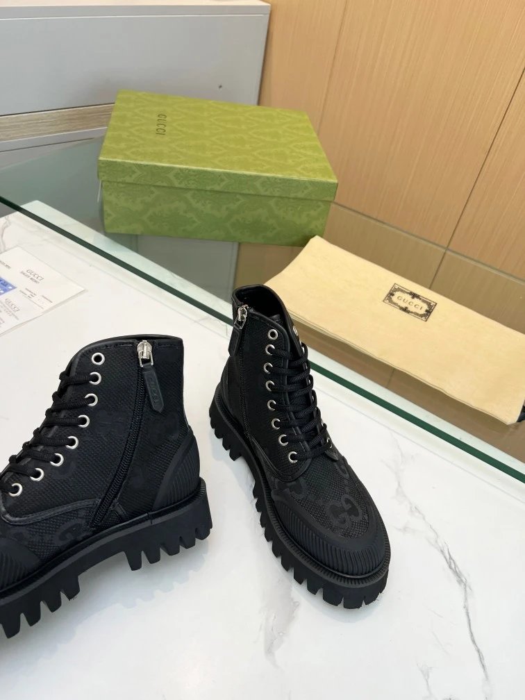 Gucci GG Marmont Chunky Sole Boots Beige and Black - 26