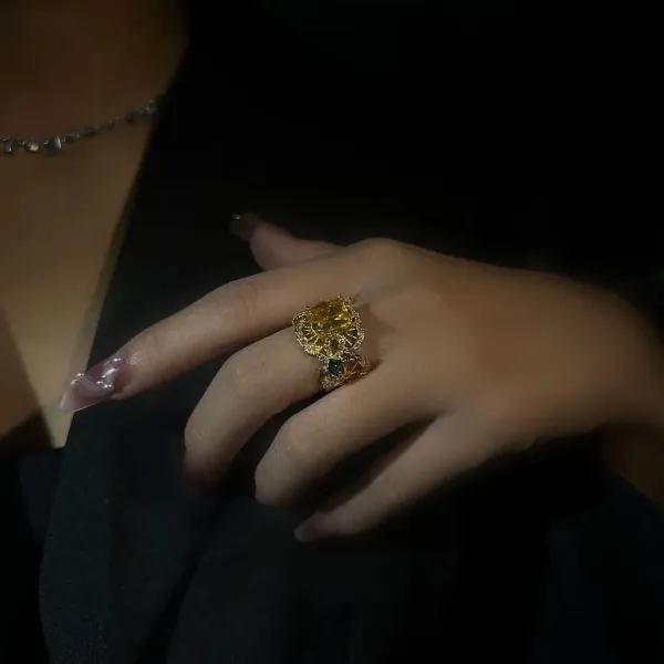 Design Statement Ring with Citrine and Emerald Accents Gold Tone Jewelry - 9