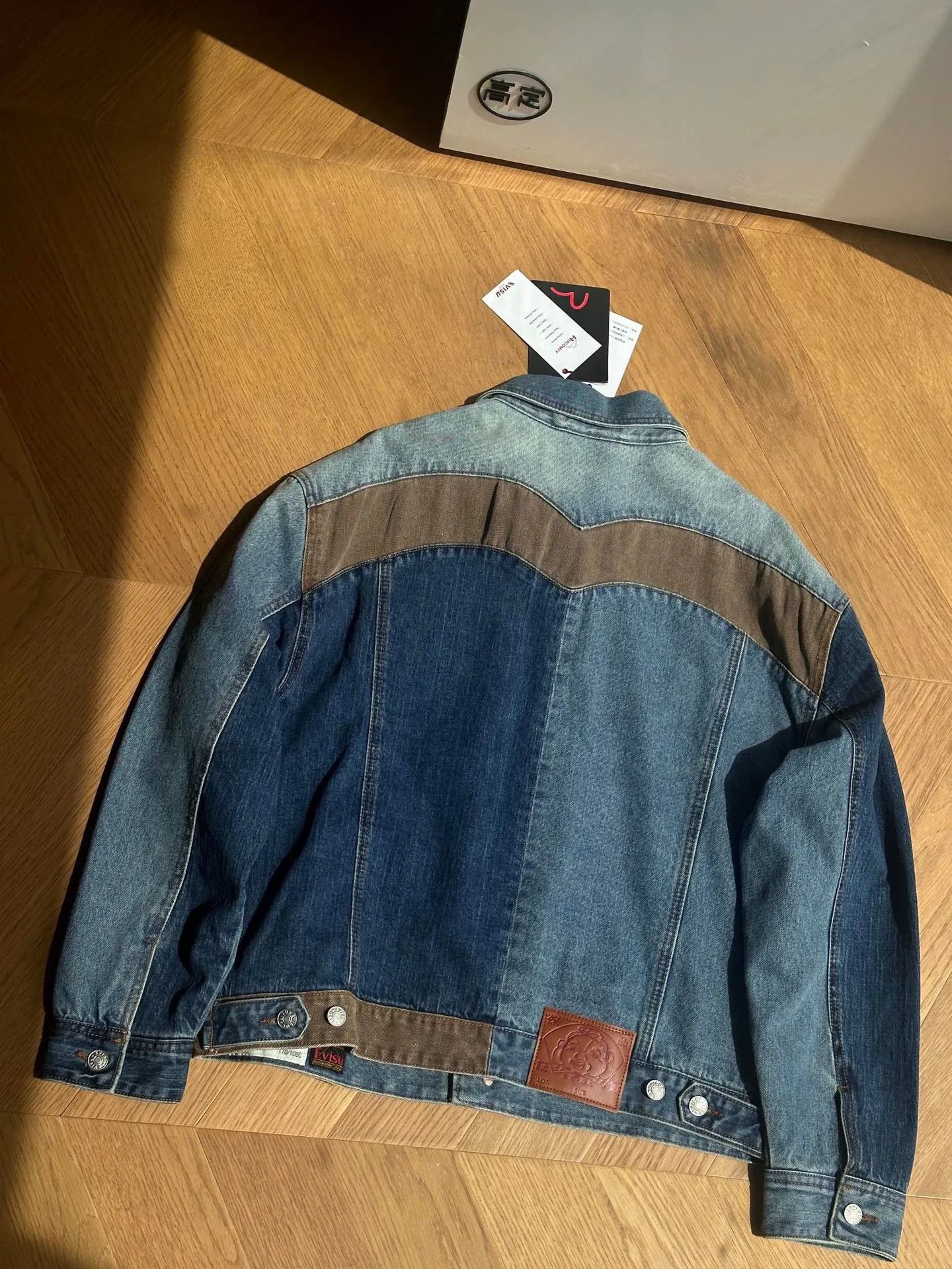 Evisu Denim Jacket with Signature M Logo Patchwork Blue - 6