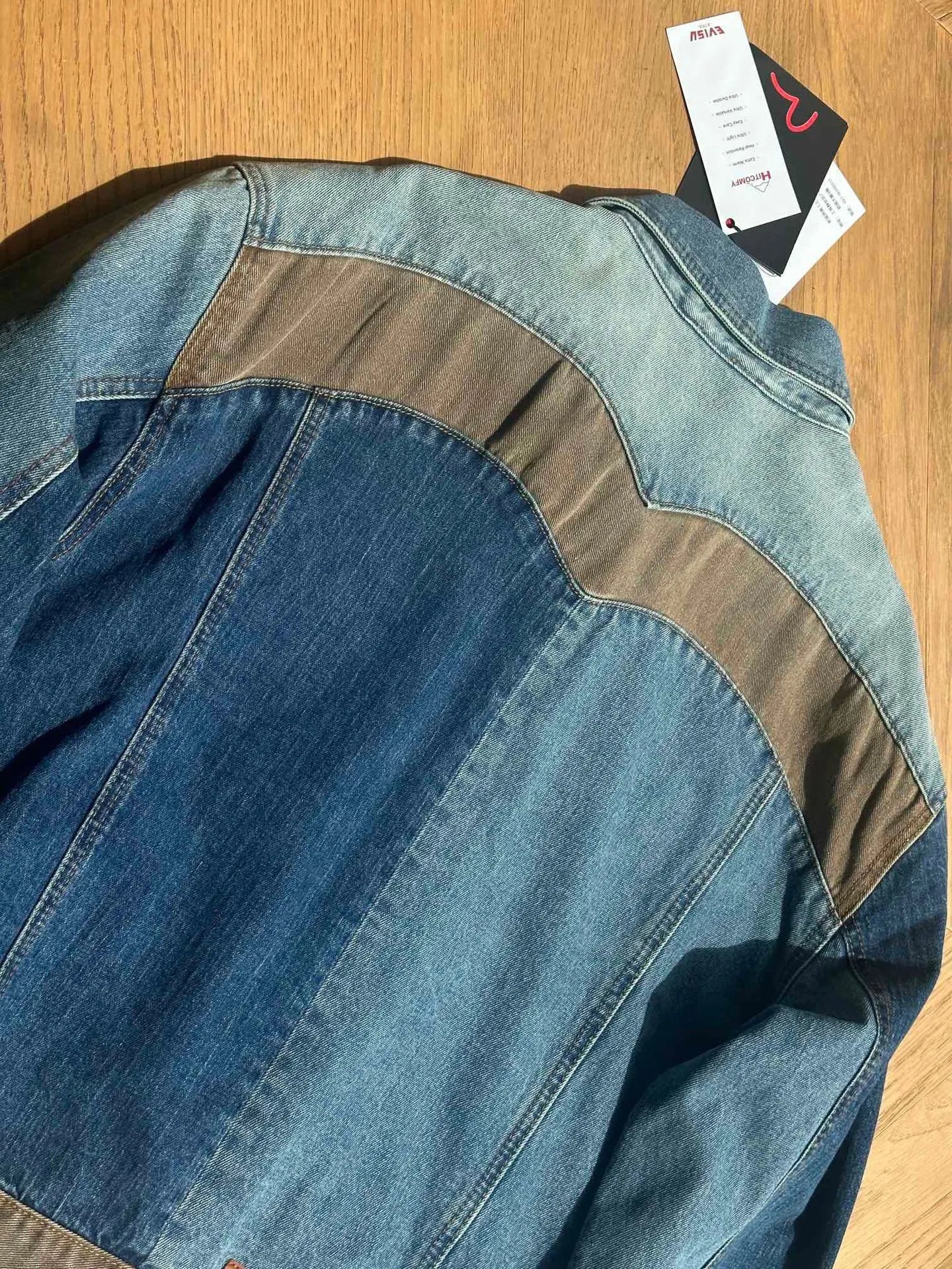 Evisu Denim Jacket with Signature M Logo Patchwork Blue - 17