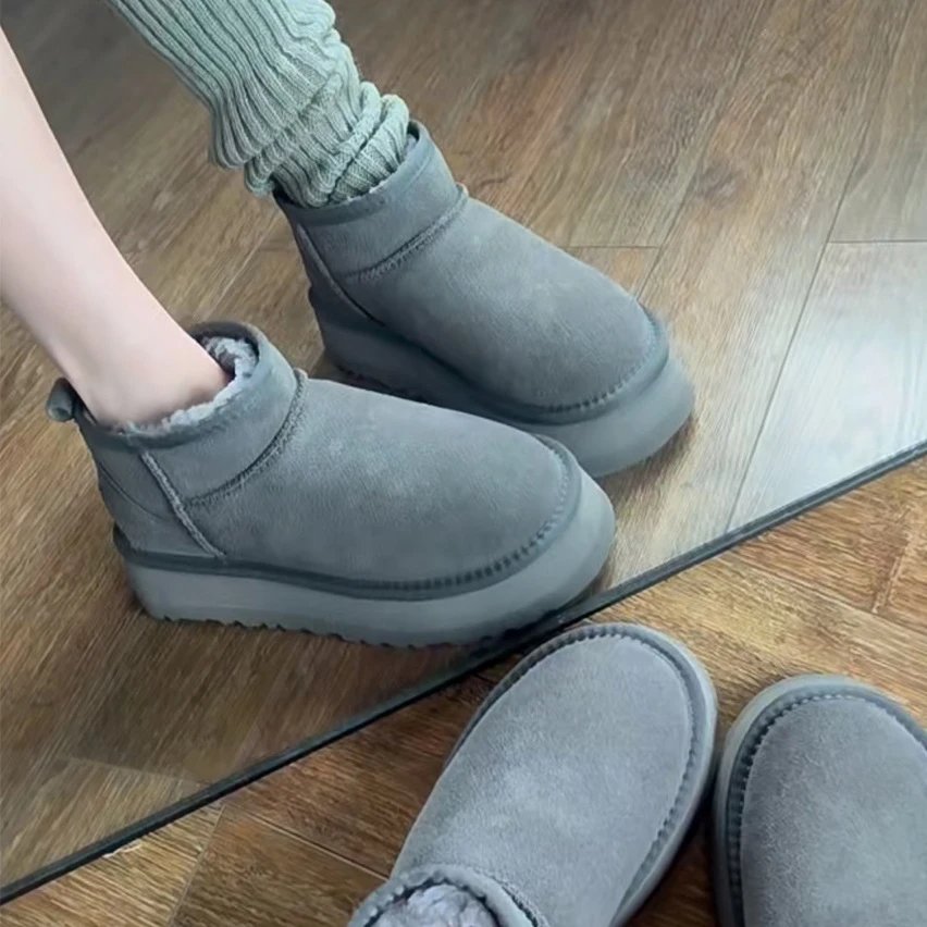 UGG Fluff Platform Boot Gray Suede Snow Boots - 1
