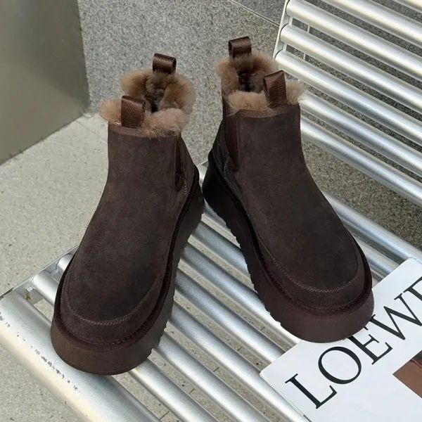 Design Chelsea Boots With Faux Fur Trim Tan Suede Platform Boots - 5