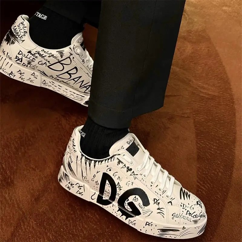 Dolce & Gabbana Love Print Leather Sneakers White - 12