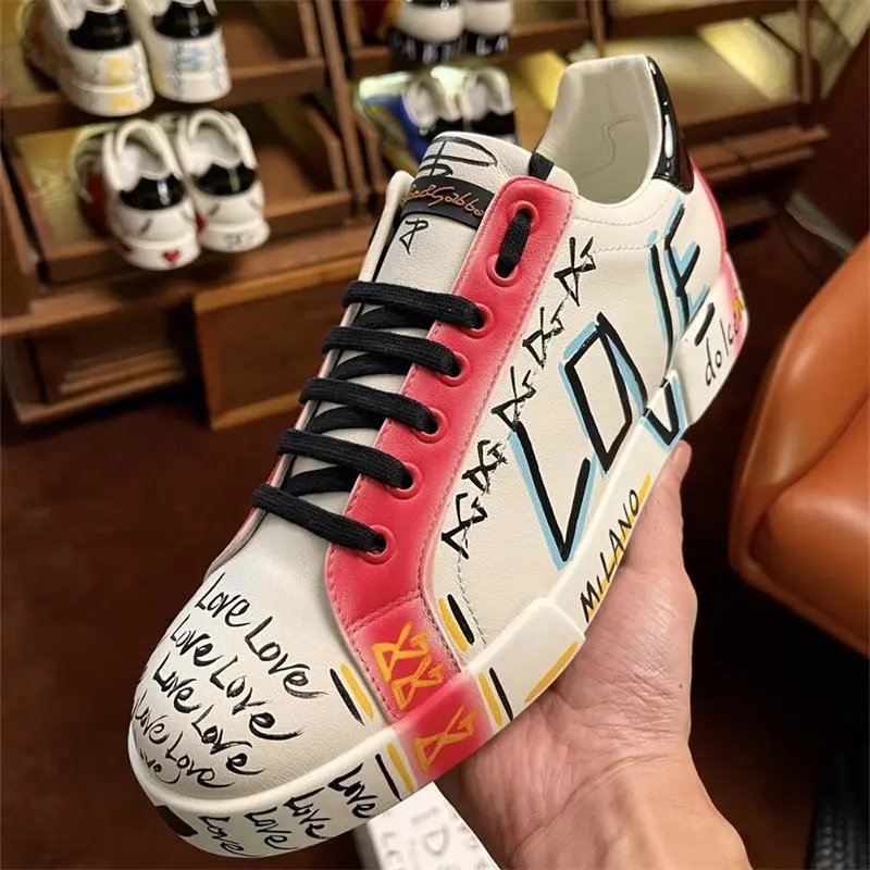 Dolce & Gabbana Love Print Leather Sneakers White - 20