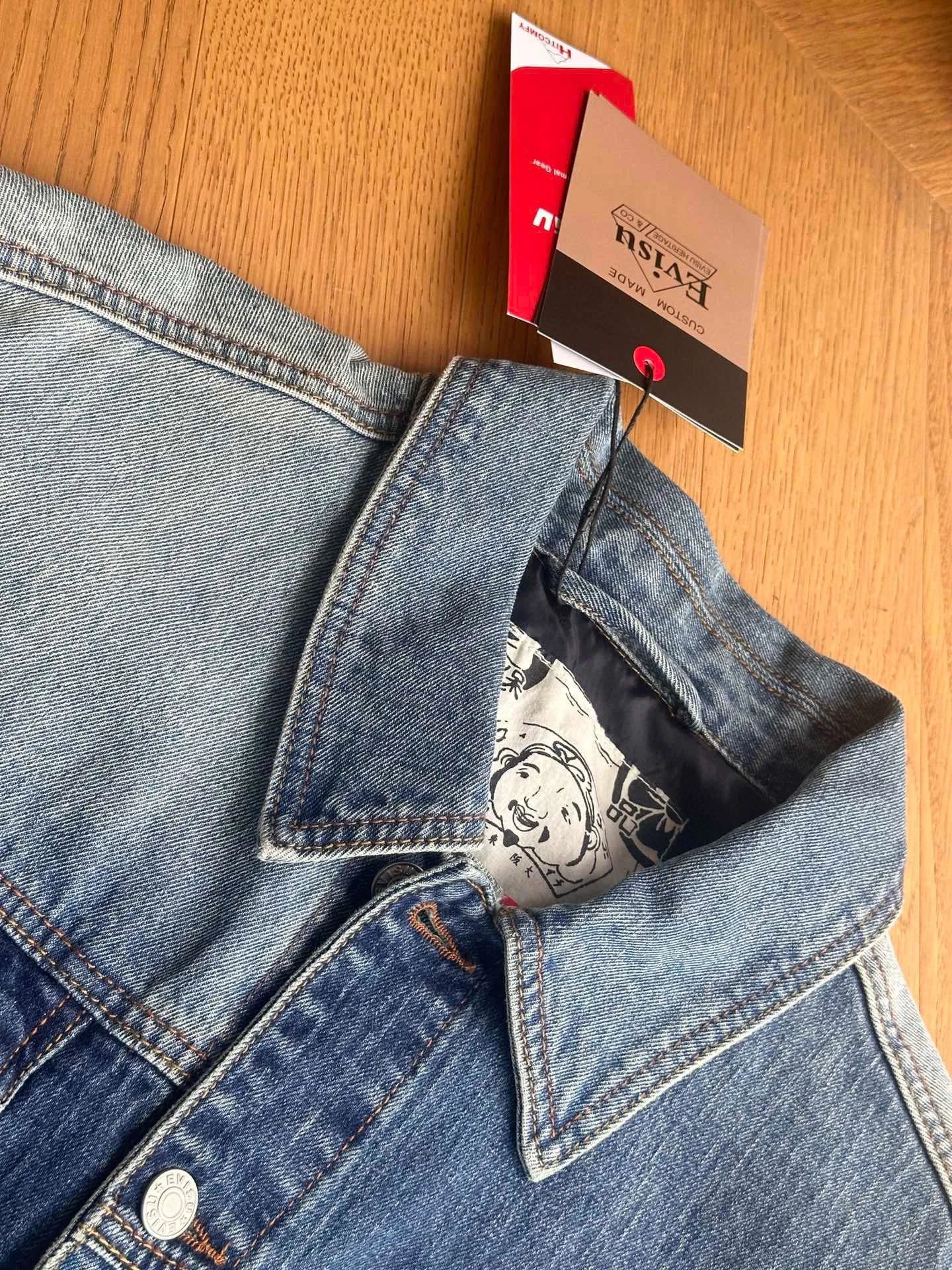 Evisu Denim Jacket with Signature M Logo Patchwork Blue - 21