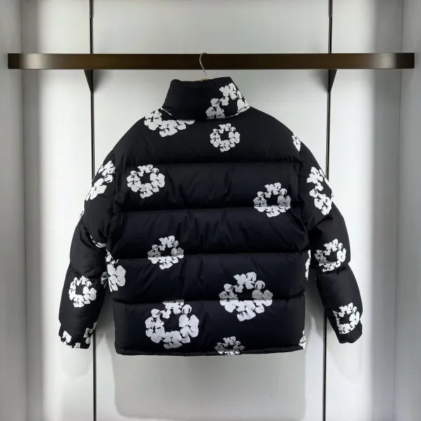 Design Floral Print Black Puffer Jacket Down Jacket - 6