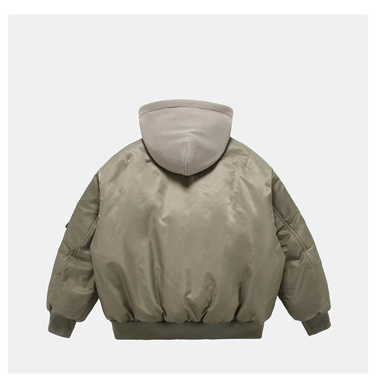 Design Hooded Bomber Jacket Olive Green Outerwear - 12