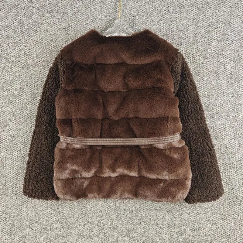 Design Faux Fur Belted Coat Beige Outerwear - 7