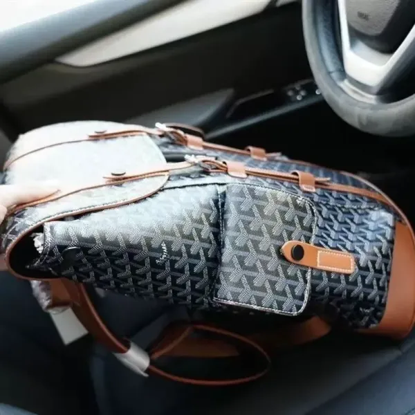 Goyard Saint Louis Backpack Graphite Gray with Cognac Leather Trim - 4