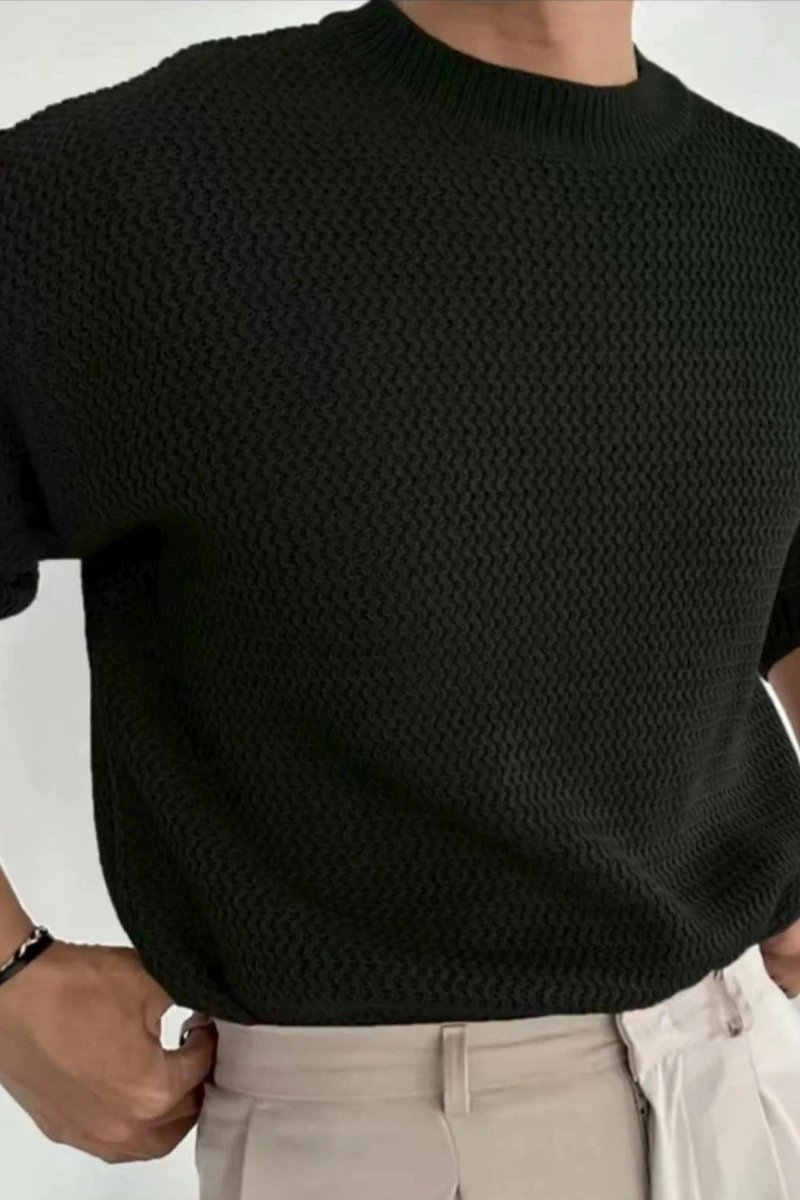Design Textured Knit Crewneck Sweater Beige - 5