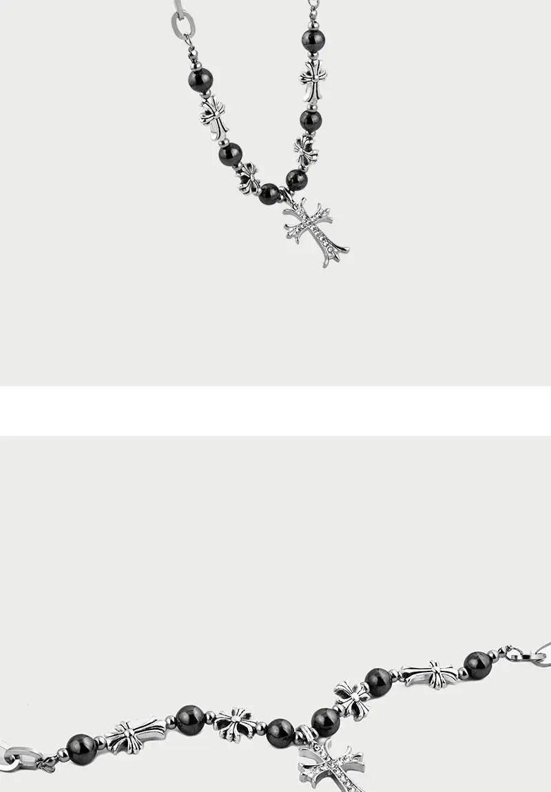 Design Cross-Embellished Beaded Bracelet Set Black and Clear Jewelry - 5