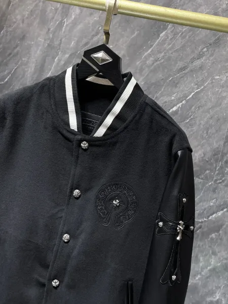 Chrome Hearts Varsity Jacket Black with Cross Embroidery and Silver Studs - 15