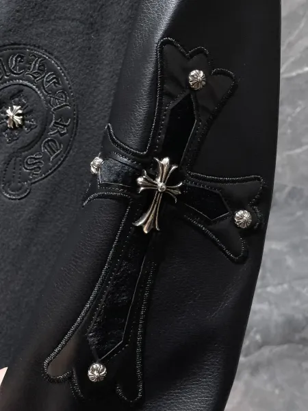 Chrome Hearts Varsity Jacket Black with Cross Embroidery and Silver Studs - 19