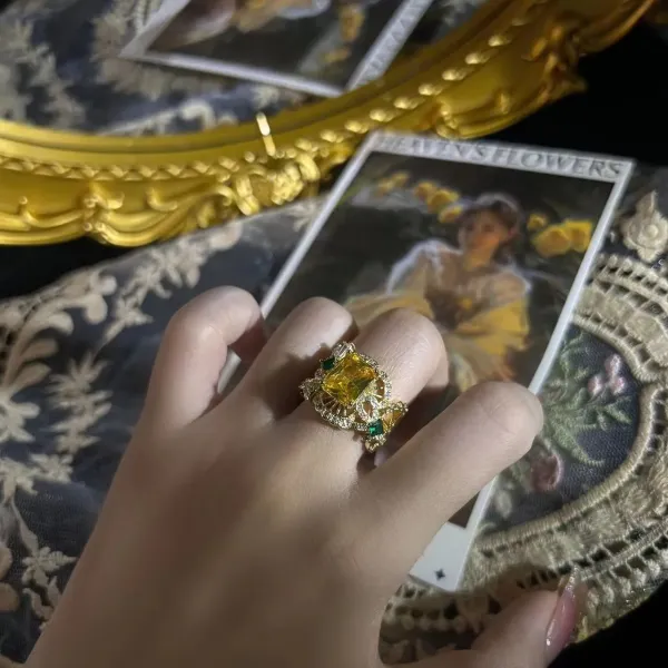 Design Statement Ring with Citrine and Emerald Accents Gold Tone Jewelry - 7