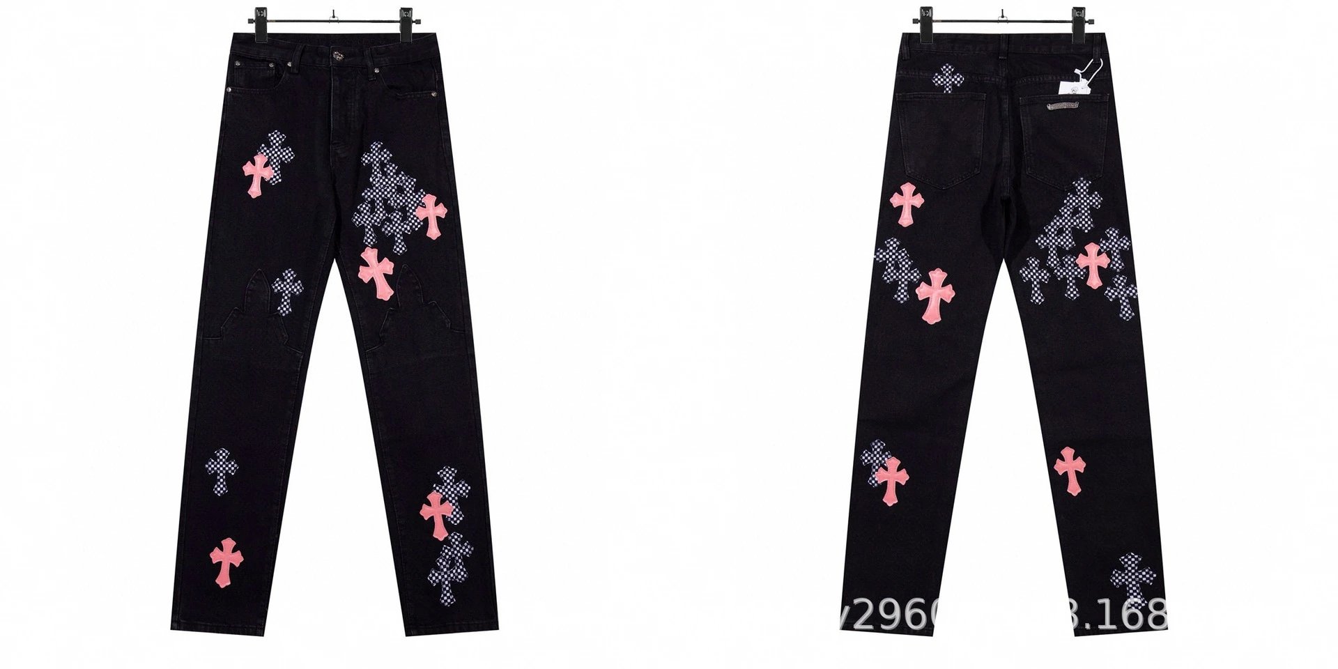 Design Cross Motif Embroidered Flared Jeans Blue - 9