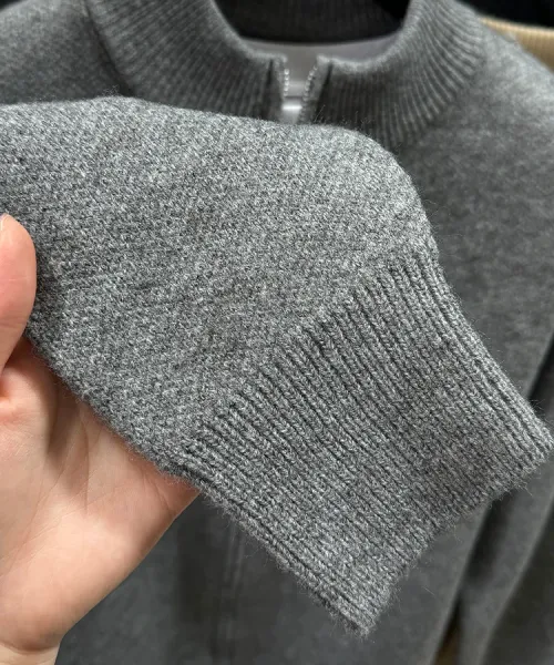 Design Stand-Up Collar Zip-Up Knit Sweater Gray - 15