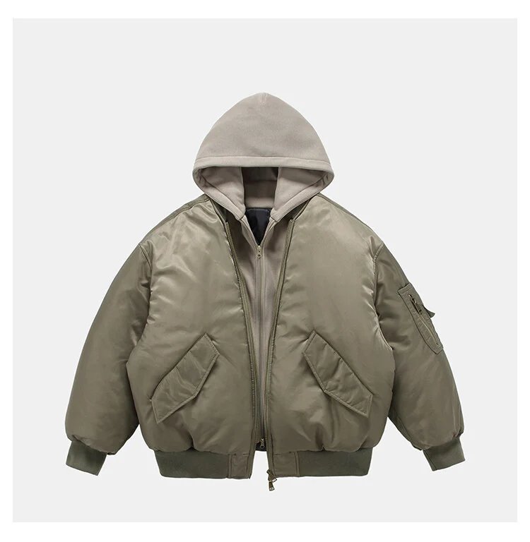 Design Hooded Bomber Jacket Olive Green Outerwear - 11