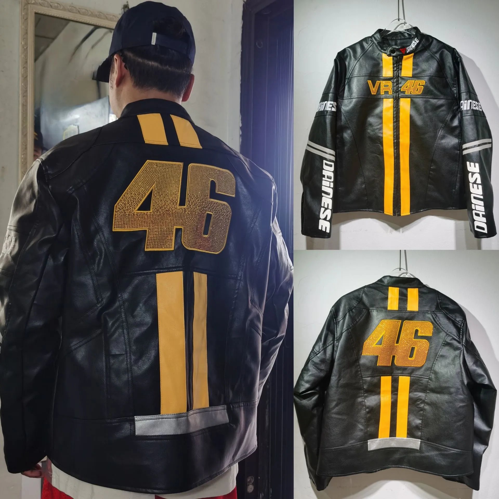 Design Dainese VR46 Leather Jacket Black Yellow Leather Jacket - 1