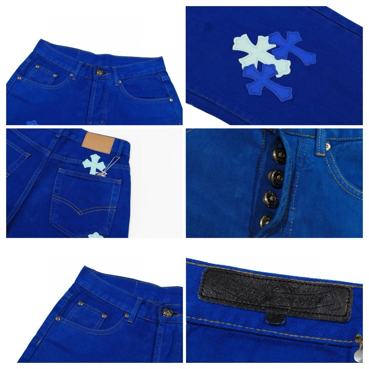 Design Cross Motif Embroidered Flared Jeans Blue - 6