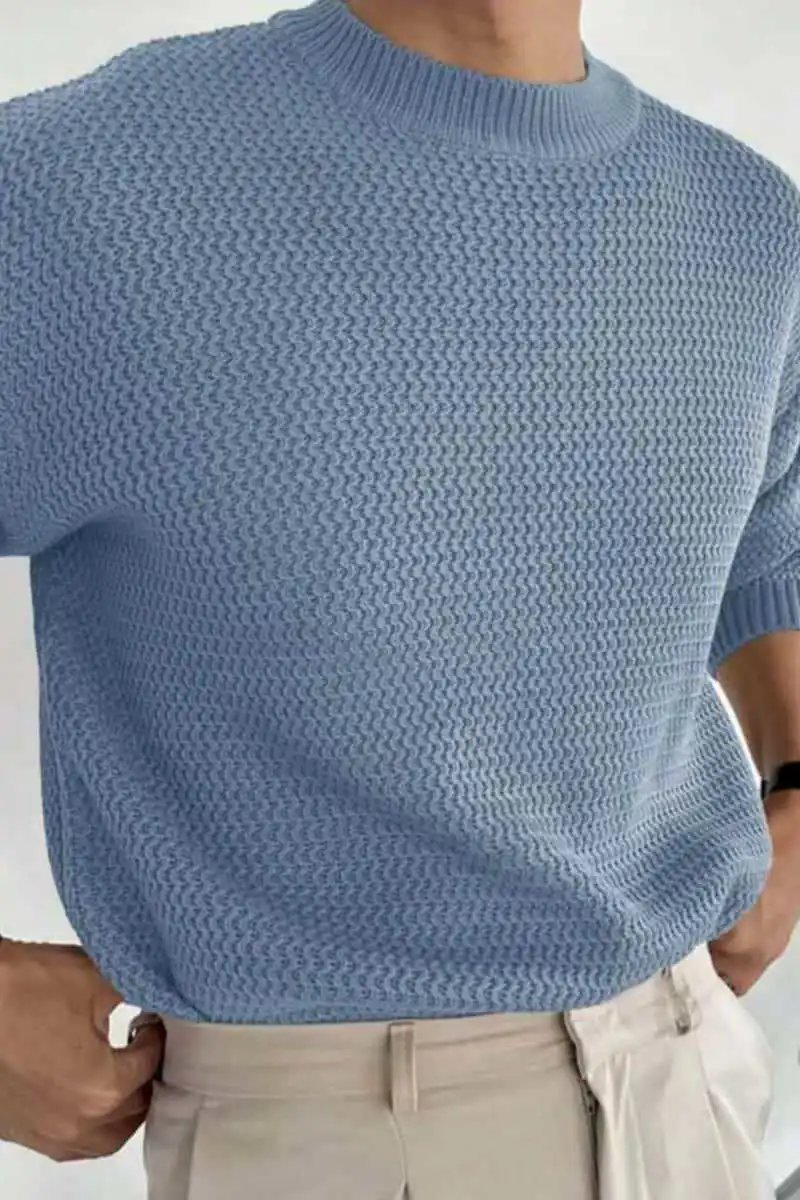 Design Textured Knit Crewneck Sweater Beige - 23