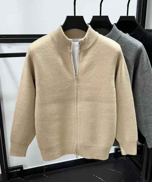 Design Stand-Up Collar Zip-Up Knit Sweater Gray - 8